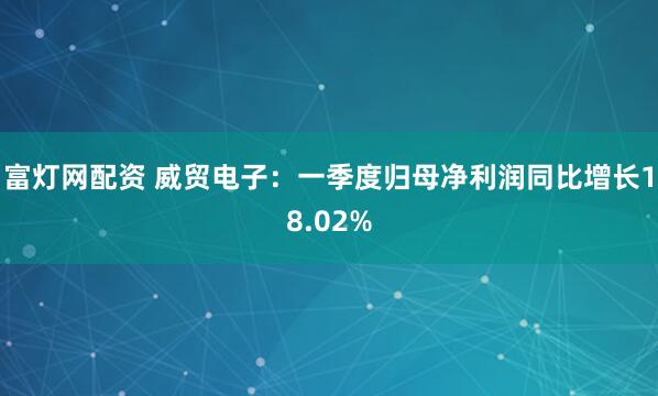 富灯网配资 威贸电子：一季度归母净利润同比增长18.02%